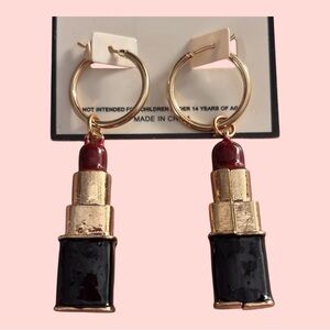 Lipstick Charm Gold Hoop Earrings